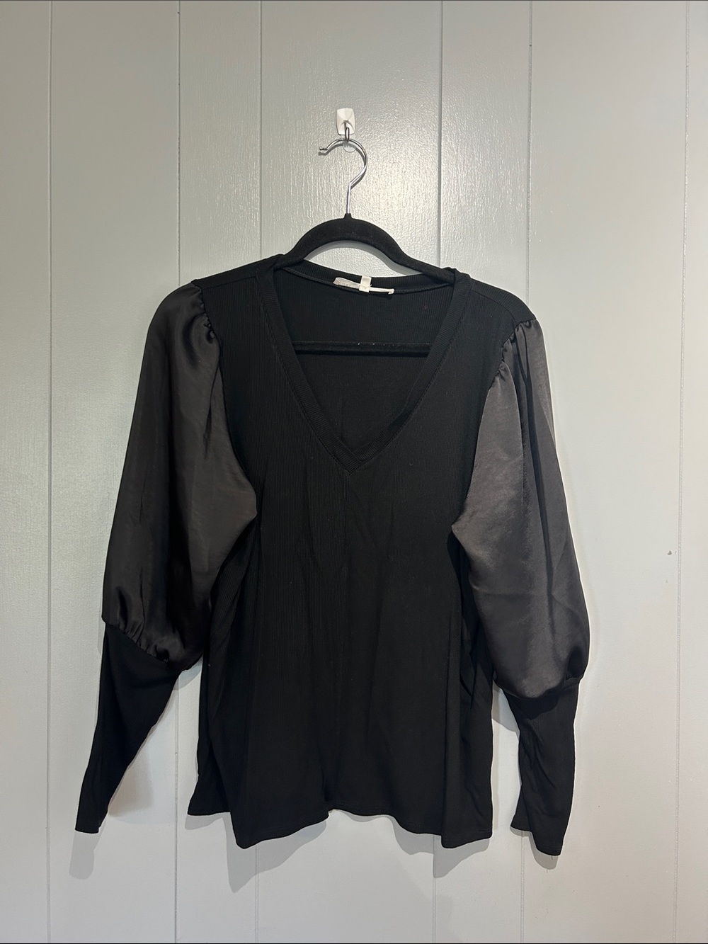 Melissa Nepton Black Knit/Satin Top Size Large